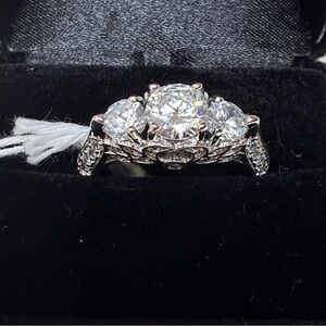 Classic Three-Stone Vintage Sterling Silver Engagement Ring Size 9.5